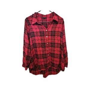 Jane‎ & Delancey 1x Red & Black Plaid Star Print Button  Celestial Whimsigoth